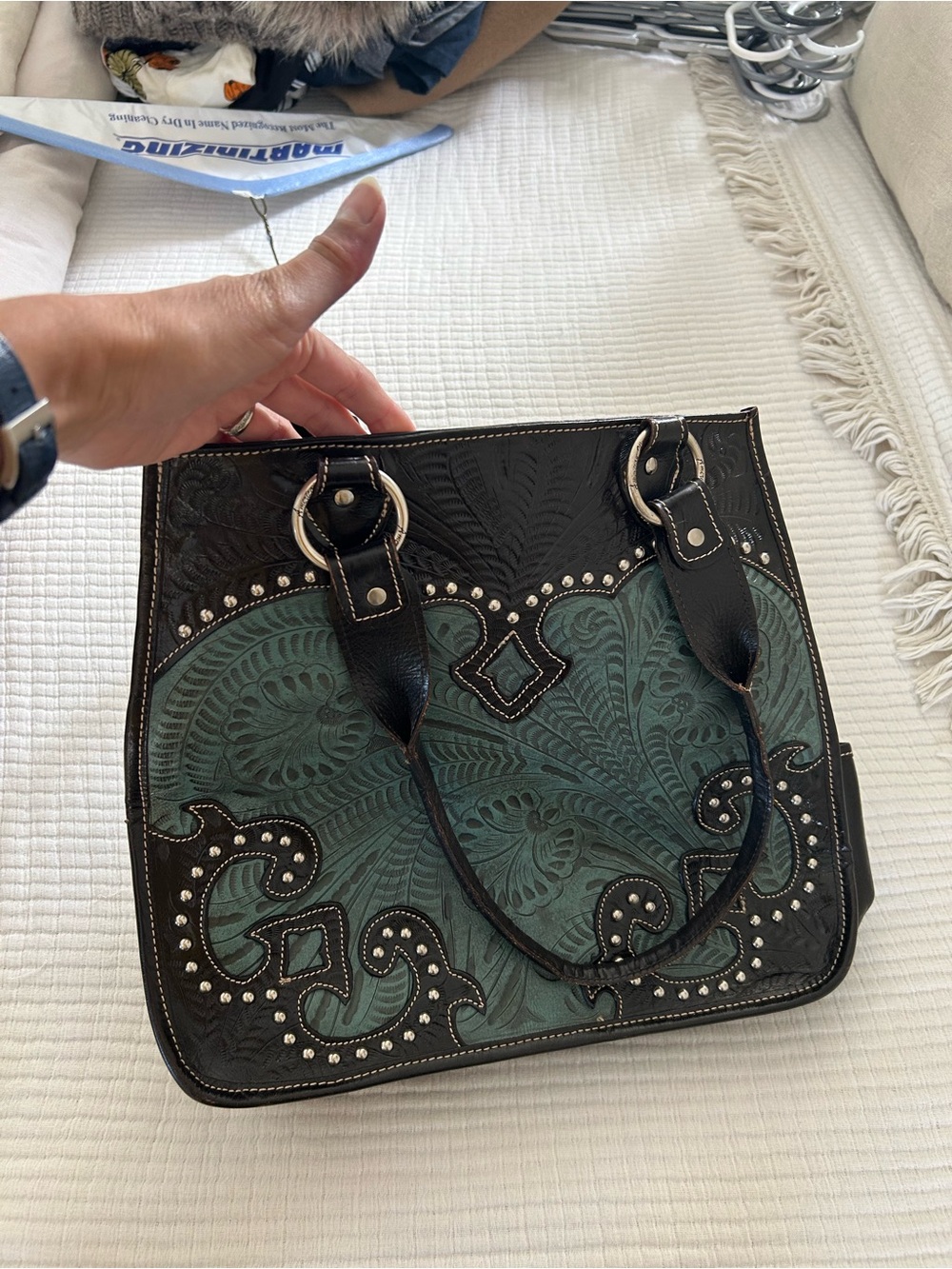 American West Teal and Black Embossed Shoulder Bag